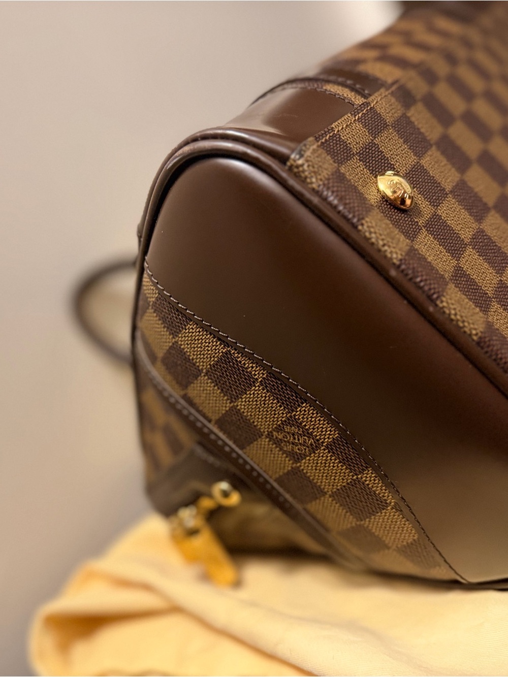 Louis Vuitton Brown Damier Ebene Checkered Satchel with Gold Plaque - Picture 6 of 9